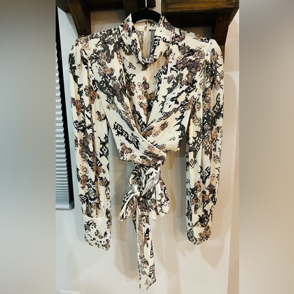 IRO Sakari Wrap Effect Printed Crepe de Chine Blouse Mock Neck FR 34 (US2) - Picture 5 of 13